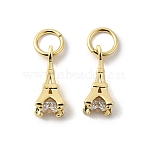 Brass Micro Pave Cubic Zirconia Charms, Cadmium Free & Lead Free, Eiffel Tower, Golden, 11x4.5mm, Hole: 3mm(ZIRC-G133-04G-1)
