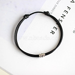 Alloy with Wax Cord Braided Bead Bracelets for Women, Column, Black, 5.91~9.84 inch(15~25cm)(FS-WGB7FC9-02)