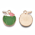 Alloy Pendants, with Enamel, Coconut Charm, Golden, Green, 22x17x1.8mm, Hole: 1.6mm(ENAM-H041-04G)