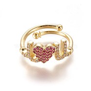 Adjustable Brass Micro Pave Cubic Zirconia Finger Rings, Golden, Size: 8, 18mm(RJEW-L086-01G)