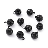 304 Stainless Steel Charms, Round, Bumpy, Electrophoresis Black, 11x8mm, Hole: 1.8mm(STAS-I183-01B-EB)