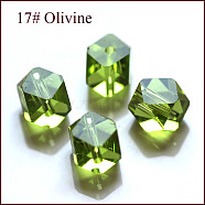 Imitation Austrian Crystal Beads, Grade AAA, Faceted, Cornerless Cube Beads, Yellow Green, 4x4x4mm, Hole: 0.7~0.9mm(SWAR-F084-4x4mm-17)