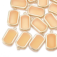 Epoxy Resin Pendants, with Alloy Open Back Bezel, Rectangle, Light Gold, Dark Orange, 27x15x2.5mm, Hole: 1.8mm(PALLOY-T056-55B)