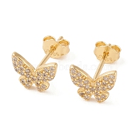 Clear Cubic Zirconia Butterfly Stud Earrings, Sterling Silver Jewelry, Golden, 6.5x8mm(EJEW-G351-01G)