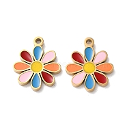 Ion Plating(IP) 304 Stainless Steel Charms, with Enamel, Flower Charm, Golden, 13x11x1.5mm, Hole: 1.2mm(STAS-C083-14G-01)