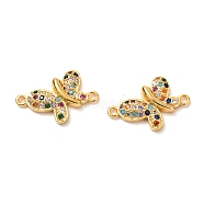Brass Micro Pave Cubic Zirconia Links Connectors, Real 18K Gold Plated, Long-Lasting Plated, Butterfly, Colorful, 13x20x3mm, Hole: 1.4mm(KK-G399-19A)