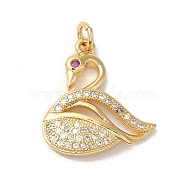 Rack Plating Brass Micro Pave Cubic Zirconia Pendants, Long-Lasting Plated, Lead Free & Cadmium Free, Swan Charms, Real 18K Gold Plated, 20.5x18.5x3.5mm, Hole: 2.8mm(KK-K377-31G)