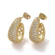 Brass Micro Pave Cubic Zirconia Stud Earrings, Half Hoop Earrings, Real 16K Gold Plated, 19x17mm(EJEW-H308-04G)