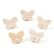 Ash Wood Stud Earring Findings, with 304 Stainless Steel Pin, Butterfly, 15x20mm, Hole: 2mm, Pin: 0.7mm(EJEW-N017-011Y)