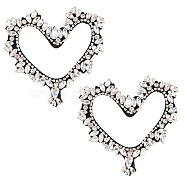 2Pcs Heart Cloth Sew on Patches, Rhinestone Beading Appliques, Costume Accessories, Clear, 98x97x6mm(PATC-FG0001-50)