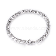 304 Stainless Steel Rope Chain Bracelets, with Lobster Claw Clasps, Stainless Steel Color, 9-1/2 inch(24cm), 6.5mm(BJEW-G622-01P)