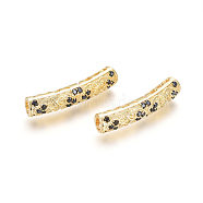 Brass Micro Pave Cubic Zirconia Beads, Long-Lasting Plated, Tube Beads, Black, Golden, 30x6mm, Hole: 3.5mm(ZIRC-L088-14A-G)