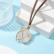 Crystal Holder Cage Necklaces, Brass Bar Connected Pouch Empty Stone Holder for Pendant Necklace Making, Faux Suede Cord Necklace, Golden, 31-5/8 inch(80.4cm)(NJEW-JN04586-03)