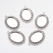 Tibetan Style Oval Alloy Pendant Cabochon Settings, Lead Free & Cadmium Free, Antique Silver, Tray: 25x18m, 39x29x2mm, Hole: 2.5mm, about 300pcs/1000g(TIBEP-Q054-44AS-RS)