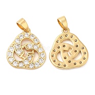 Brass Micro Pave Cubic Zirconia Pendants, Knot, Real 18K Gold Plated, 16x14x2mm, Hole: 4x3mm(KK-P236-11G)
