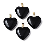Spray Painted Glass Pendants, with Golden Plated Iron Bails, Heart, Black, 22x20.5x7mm, Hole: 6x2mm(GLAA-N035-016-H01)