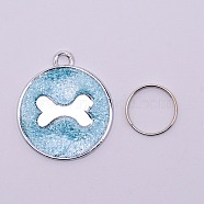 Alloy Charms, with Gold Foil and Iron Rings, Cadmium Free & Lead Free, Flat Round with Bone, Light Sky Blue, 29.5x25.5x1.5mm, Hole: 3mm(PALLOY-CJC0004-02B-RS)