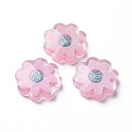 Transparent Epoxy Resin Cabochons, with Glitter Powder, Flower, Pink, 19.5x20.5x6mm(X-CRES-S365-29)