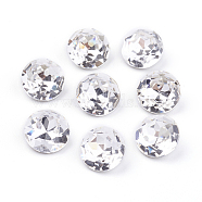 Pointed Back & Back Plated Glass Rhinestone Cabochons, Grade A, Faceted, Flat Round, Crystal, 8x4.5mm(RGLA-J012-8mm-001)