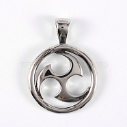 316 Surgical Stainless Steel Pendants, Flat Round, Stainless Steel Color, 46x34x3mm, Hole: 9x5mm(STAS-E070-44)