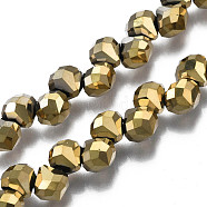 Electroplate Glass Beads Strands, Faceted, Teardrop, Dark Khaki, 8x8mm, Hole: 1.6mm, about 97~110pcs/strand, 22.44 inch~23.23 inch(57~59cm)(EGLA-N006-032-C03)