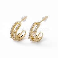 Clear Cubic Zirconia C-Shape Stud Earrings, Brass Half Hoop Earrings for Women, Lead Free & Cadmium Free, Real 18K Gold Plated, 15x14.5x5.5mm, Pin: 0.9mm(EJEW-I270-05G)