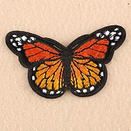 Computerized Embroidery Cloth Iron on/Sew on Patches, Costume Accessories, Appliques, Butterfly, Orange, 46x78mm(X-DIY-F038-A10)