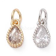 Brass Micro Pave Cubic Zirconia Charms, teardrop, Clear, Mixed Color, 10x5.5x3mm, Hole: 3mm(ZIRC-E145-76)