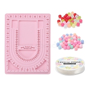 DIY Necklace Making Kit, Including 1Pc Plastic Bead Design Boards for Necklace Design, Rectangle with Flocking, 200Pcs Imitation Jelly Acrylic Round Beads, 1 Roll Elastic Crystal Thread, Mixed Color, Beads: 6mm, Hole: 1.5mm(DIY-YW0003-58)