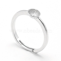 Anti-Tarnish Rhodium Plated 925 Sterling Silver Finger Ring Components, For Half Drilled Beads, Flat Round, Platinum, Tray: 5.5mm, 16.5mm, Pin: 0.7mm(STER-E060-15P)