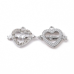 Alloy Crystal Rhinestone Pendants, Heart & Arrow Charms, Platinum, 14.5x18.5x2.8mm, Hole: 1.8mm(ALRI-H004-48P)