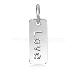 201 Stainless Steel Pendants, Rectangle, with Word Love, Stainless Steel Color, 22x7mm, Hole: 5mm(STAS-S105-AAT539)