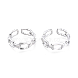 Brass Cuff Rings, Open Rings, Cable Chain Shape, Real Platinum Plated, Size 7, Inner Diameter: 17mm(RJEW-F103-04-P)