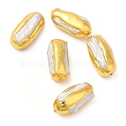 Baroque Style Natural Keshi Pearl Oval Beads, Long-Lasting Plated, with Golden Plated Brass Findings, Seashell Color, 31~35x14~16x14~16mm, Hole: 1mm(KK-M251-09G)