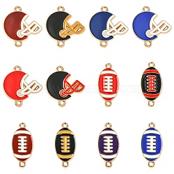 60Pcs 12 Styles Zinc Alloy Enamel Sport Connector Charms, Rugby & Batting Helmets, Light Gold, Mixed Color, 22~26x12.5~20.5x2.5mm, Hole: 1.5~1.6mm, 5pcs/style(FIND-CJ0003-78)