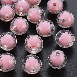 Transparent Acrylic Beads, Bead in Bead, Faceted, Round, Pearl Pink, 16mm, Hole: 3mm, about 205pcs/500g(TACR-S152-14A-A01)