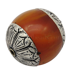 Beeswax Beads, with Sterling Silver Bead Caps, Drum, Antique Silver Metal Color, Chocolate, 26x24mm, Hole: 2mm(X-G-H1137-3)