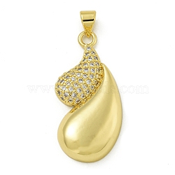 Rack Plating Brass Micro Pave Clear Cubic Zirconia Pendants, Long-Lasting Plated, Lead Free & Cadmium Free, Teardrop, Real 18K Gold Plated, 31x16x5.2mm, Hole: 4x3.5mm(KK-Z067-17G)