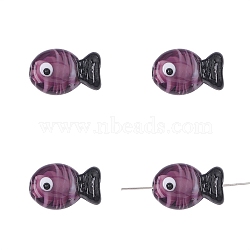 Handmade Lampwork Beads, Fish with Evil Eye Pattern, Old Rose, 20x12mm, Hole: 2mm, about 1pc/bag(ANIM-PW0001-086H)