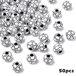 50Pcs FootBall/Soccer Ball Craft Style Acrylic Beads, Sports Beads, Black, 12mm, Hole: 4mm(SACR-YW0002-03)