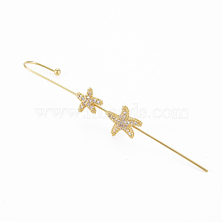 Starfish Shape Stud Earring, Brass Micro Pave Cubic Zirconia Ear Wrap Crawler Hook Earrings, Earcuffs for Her, Nickel Free, Real 16K Gold Plated, 70mm, Pin: 1mm(EJEW-N099-014-NF)