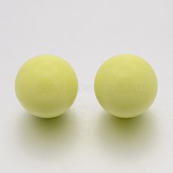 No Hole Spray Painted Brass Round Ball Beads Fit Cage Pendants, Pale Goldenrod, 18mm(KKB-J002-14)