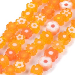 Handmade Millefiori Glass Bead Strands, Flower, Orange, 4~7.2x2.6mm, Hole: 1mm, about 60~69pcs/Strand, 16 inch(40cm)(LAMP-J035-6mm-08)