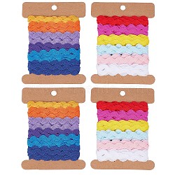 4 Boards 2 Styles Polyester Wavy Fringe Trim Ribbon, Wave Bending Lace Trim, for Clothes Sewing and Art Craft Decoration, Mixed Color, 1/4 inch(8mm), 6 yards/card, 2 boards/style(OCOR-GF0002-48)