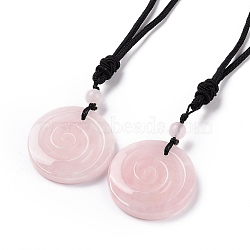 Adjustable Natural Rose Quartz Vortex Pendant Necklace with Nylon Cord for Women, 26.38 inch(67cm)(NJEW-L171-05E)