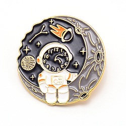 Astronaut with Moon Cartoon Enamel Pin, Zinc Alloy Enamel Brooch for Jacket Backpack Hat Pant Accessories, Black, 30x10mm(JEWB-TAC0002-39)