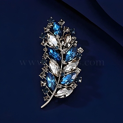 Feather Alloy Rhinestone Brooches for Backpack Clothes, Capri Blue, 72x33mm(PW-WG225E4-01)