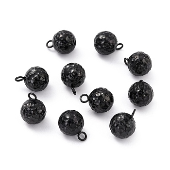 304 Stainless Steel Charms, Round, Bumpy, Electrophoresis Black, 11x8mm, Hole: 1.8mm