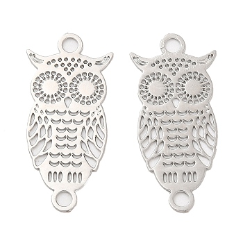 Long-Lasting Plated Brass Connector Charms, Hollow Owl Links, Platinum, 22x10x0.3mm, Hole: 2mm
