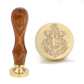 Brass Retro Wax Sealing Stamp, with Wooden Handle for Post Decoration DIY Card Making, Anchor & Helm Pattern, 90x25.5mm